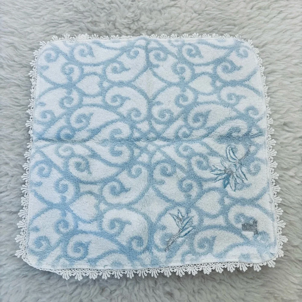 Lanvin Light Blue/White w/ Embroidered accent Hand Towel size 11.5”